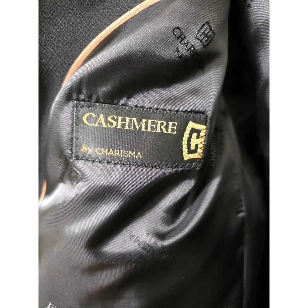 Charisma Cashmere Black Men Blazer Jacket Size 42R Two-Button Single-Breasted No